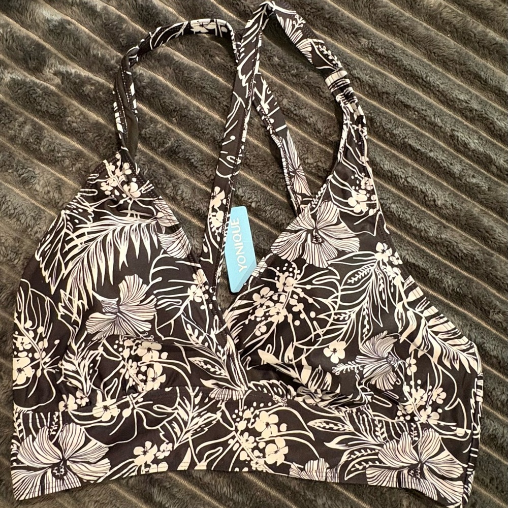 Younique Black and White Floral Bikini Top